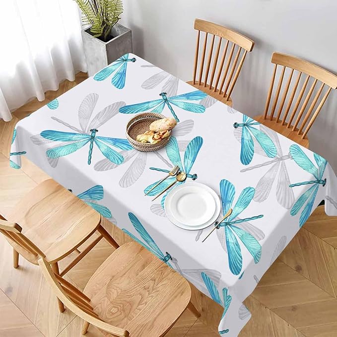 Dragonfly Tablecloths for Rectangle Tables Blue Watercolor Beautiful Dragonfly 52x70 Table Cloth for Wedding Party Banquet,Dining Kitchen Table Cover