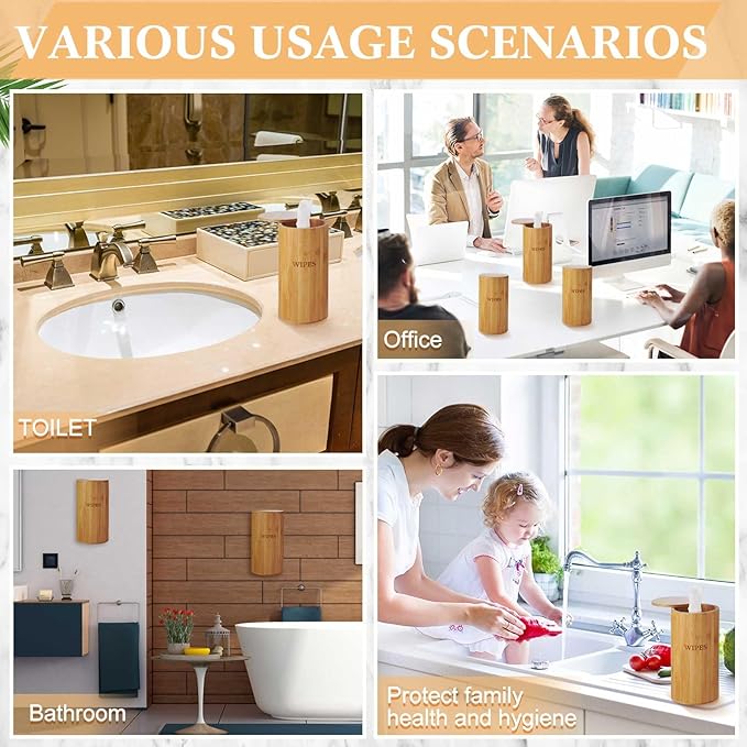Refillable Wet Wipes Dispenser Disinfecting Wipe Container with Magnetic Lid Stylish Decorative Bamboo Holder for Bathroom Kitchen Countertop Home Office Storage Cleaning(Natural)