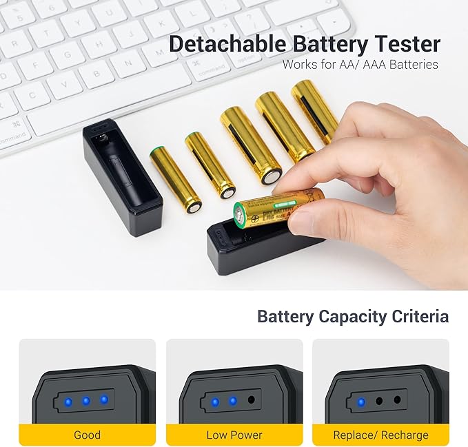 KIWIFOTOS 58 Slots AA AAA Battery Case Holder with Tester IP67 Waterproof Outdoor Household Batteries Storage Organizer Container with CR2032 Coin Cell Battery Holder