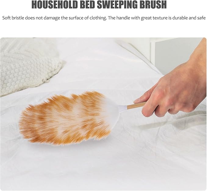 Wooden Handle Wool Duster Cleaning Brush Tool for Household Dust Removal, White Lambswool Duster Suitable for Furniture and Home Dusting Random Color