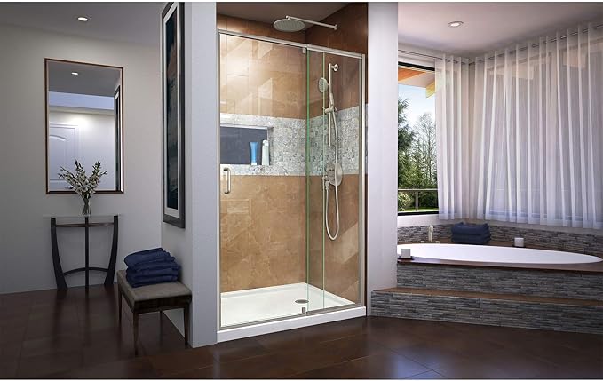 DreamLine Flex 38-42 inch W x 72 inch H Semi-Frameless Pivot Shower Door in Brushed Nickel