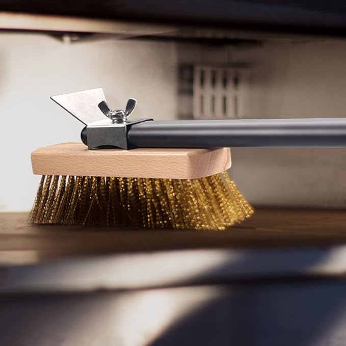 Pizza Oven Brush 7 Inch Brass Bristles Replacement Brush Head and Scraper