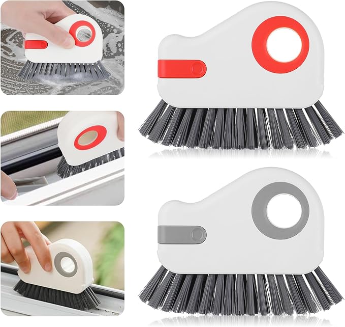 Hecila 2 in 1 Grooves Cleaning Brush Window Track Cleaning Tool Hard Bristle Crevice CleaningsBrushesth Hard Bristles and Scraper Multifunction Plastic Crevice Brush for Sliding Door Track Window Sill
