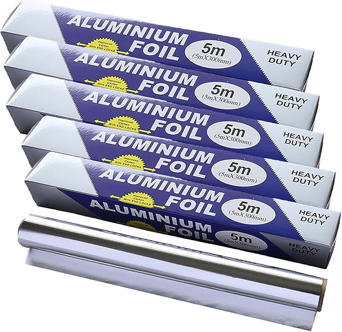 5-Pack Heavy Duty Grilling Aluminum Foil ， Baking Foil Paper, Sheets for Food Tinfoil Roll,High-Temperature Resistant for Home Cooking,Hair Foils(Extra heavy-30CM*5M*20um)