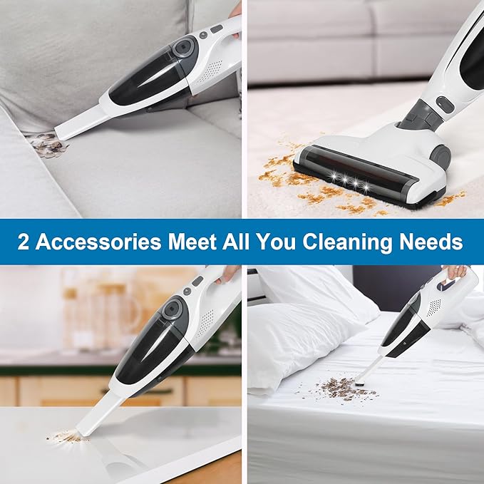 Intercleaner 2 in 1 Handheld & Stick Cordless Vacuum Cleaner, 2-Speed Powerful Suction Lightweight with LED Bagless Stick Vac with Handheld, for Hardwood Floor Carpet Car Pet Hair, Ultra Quiet