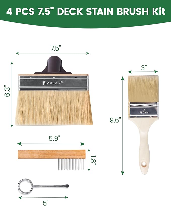 Voomey Deck Stain Brush Applicator, Heavy-Duty Outdoor Deck Stain and Sealer, Wood Stain Brush Set 4PCS, Large Paint Brush for Wood Decks Walls and Fences