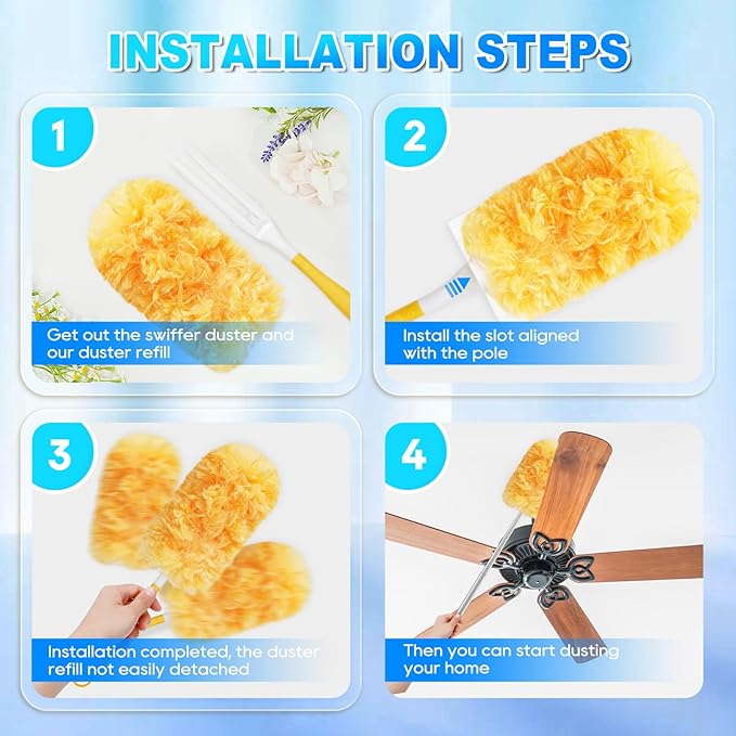 Duster Refill Compatible with Swiffer Duster Handle, 360 Heavy Duty Duster Refills with 2 Handles, Compatible with Swiffer Duster Refills for Dusting Vents, Baseboards, Furniture, 22 Count