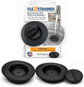 Flex Strainer® Sink Drain Strainer with Optional Stopper – No Center Stem, Fits Standard 3½” Sink Drains & Disposals – Easy Clean, Dishwasher Safe – Made in USA (Black, 3pc)