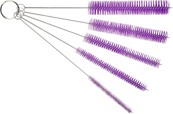 10" Tube Cleaning Brush Set, 5 Pack Large, Extra Long Nylon Straw Brushes with Flexible Handles for Bottles, Cleaning Straws, Pipe Cleaners, Keyboard, Glass, Guns, Detailing and Deep Cleaning, Purple