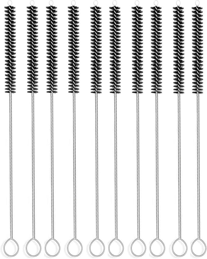 Long Straw Brush, Nylon Pipe Tube Cleaner 10-ihch X 2/5-inch Set of 10 (Black)