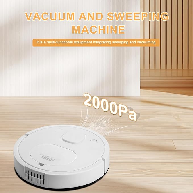 Mini Robot Vacuum Cleaner for Pet Hair, 1200Pa Suction with Dual Side Brushes, 6cm Ultra-Thin ≤55dB Quiet, Fits Hardwood/Low-Pile Carpets，Powerful Suction Robot Vacuum for Small Homes