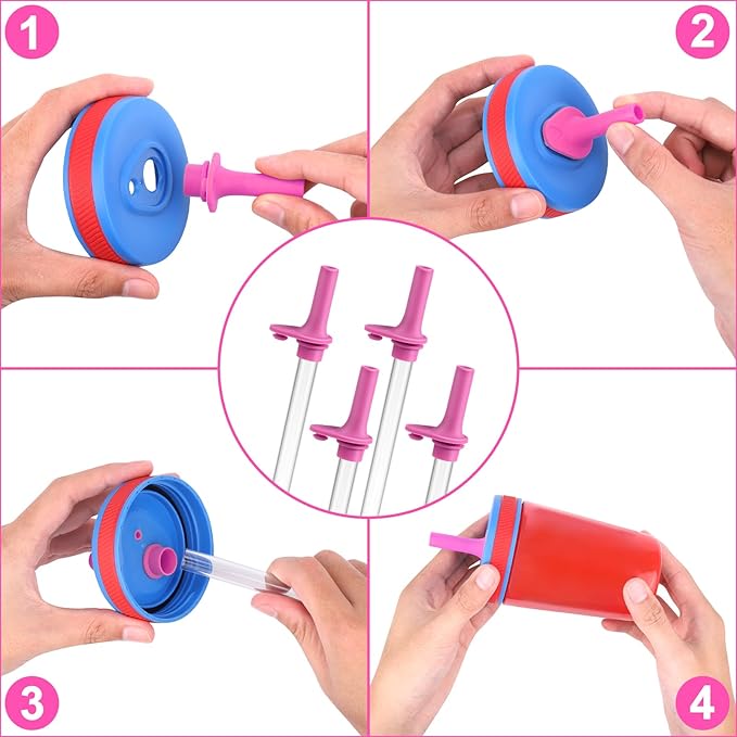 XANGNIER Replacement Straws and Bite Valve Compatible with Zak Designs Kelso 15 oz Tumbler Water Bottle,4 Pcs Silicone Straws with Cleaning Brush for Zak Designs Kelso 12 oz Cups,Hot Pink