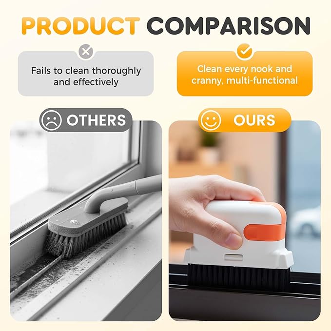 Window Track Cleaner Brush, Window Track Cleaning Tools with Hidden Scraper, Window Sill Cleaner Tool and Sliding Door Track Cleaner, Hard Bristle Crevice Window Cleaning Brush for Home Use (3pcs)