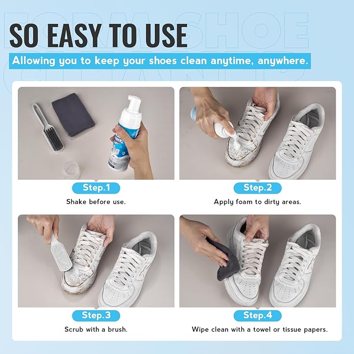 LANBEIDE Shoe Cleaning Kit - 6.76 Oz Sneaker Cleaner with Brush and Towel, White Shoe Cleaner Foam