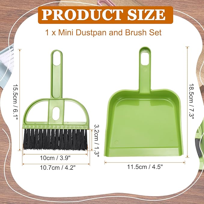 uxcell 2 Pcs Mini Dustpan and Brush Set, Small Broom and Dustpan Set for Home Office Tabletops Sofas Keyboards Cleaning, Bright Green