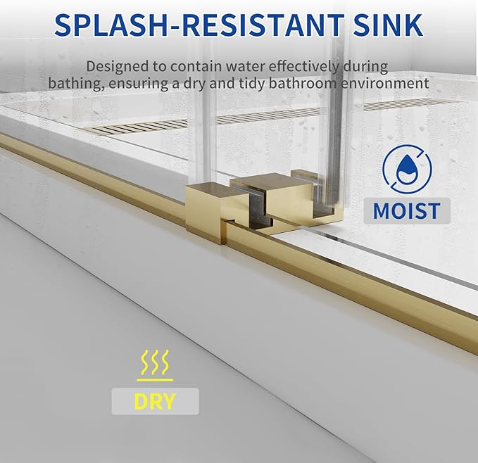 56-60 in. W x 76 in. H Double Sliding Frameless Shower Door, 5/16" (8mm) Tempered Glass with Double Nano Coating, Easy-to-Clean Bathroom Glass Door （Brushed Gold）
