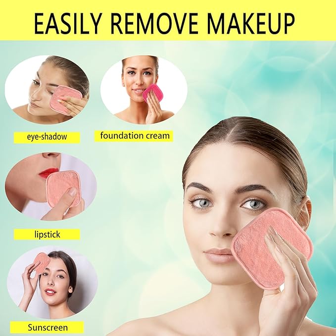Makeup Remover Cloths for Face, Eye, Lips - Reusable Makeup Remover Pads Soft Microfiber Facial Cleansing Cloths 5 x 5 inch 12 Pack (Coral)