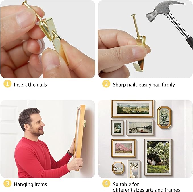 Aynoo 184 Pieces Picture Hanging Kit,Coat and Towel Wall Hooks,3 Size Picture Hooks Including 20/30/50 lbs,Metal with Nails