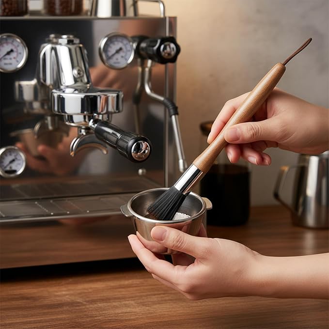 Espresso Maker Coffee Brush Coffee Cleaning Brush Machine Cleaner Tool With Wooden Handle Walnut Boar Bristles Beech Wood For Home Kitchen Barista With Hanging Loop
