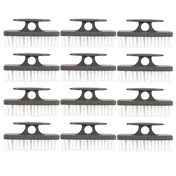 Superio Nail Scrubber Brush - All-Purpose Stiff Cleaning Brush for Hands, Feet, Kitchen & Work - Black, 12 Pack