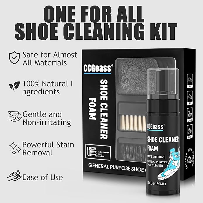 Shoe Cleaner Kit Sneaker Cleaner, Deep Clean yet Gentle Pro Concentrated Foam Formula with 2 Brush & Microfiber Towel, Safe Shoe Care Set for white shoe, Suede, Leather, Canvas, Mesh & More