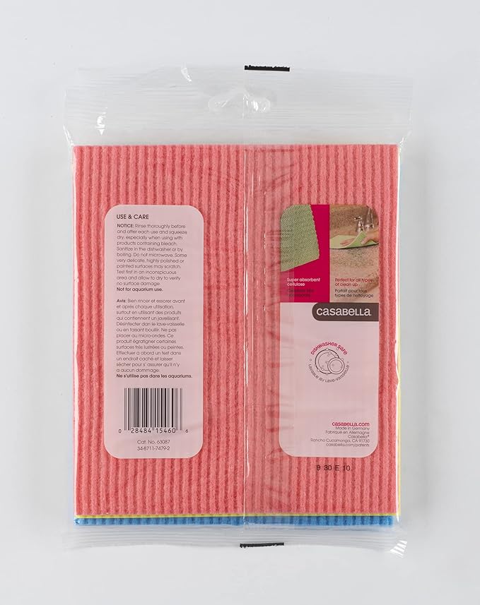 Casabella Cellulose Sponge Cloth, 3 Count, Assorted Colors (Pack of 12)