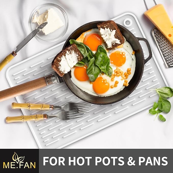 ME.FAN Silicone Dish Drying Mat for Kitchen Counter, Dish Drying Pad for Sink, Refrigerator or Drawer, Countertop Protection Pad XL - 23''×17'' - White
