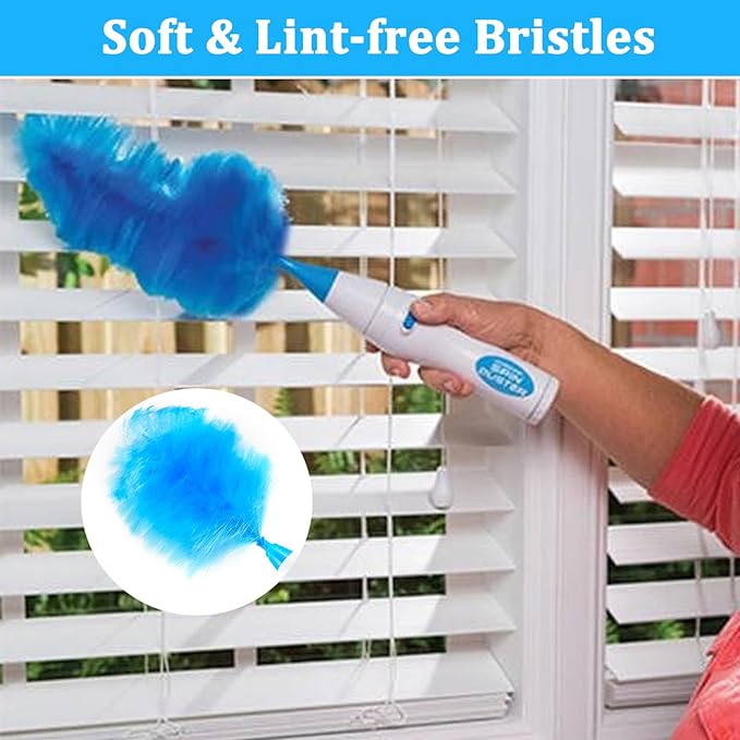 Multifunction Dust Collector Cleaning Brush Feather-Spin Duster Cleaning Tool for Home Office Battery-Driven Electric Dust Collector Multifunction Rotary- Cordless Cleaning Brush with Rod