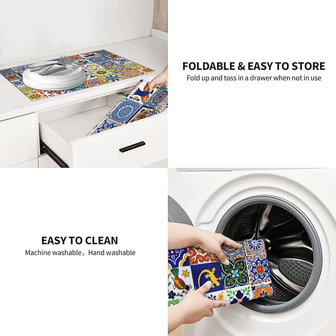 Mexican Tilt Dish Drying Mat For Kitchen Counter Absorbent Large Kitchen Fast Dry Pad Reusable Washable Protector Rack Large Mat 18 X 24