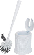 Bath Bliss Self Closing Lid Toilet Brush with Rim Scrubber | Dimensions: 5. 9" x 5. 3" x 15. 4" | Self Closing | 360 Degree Bristle | Bathroom Cleaning | Separate Rim Scrubber | White
