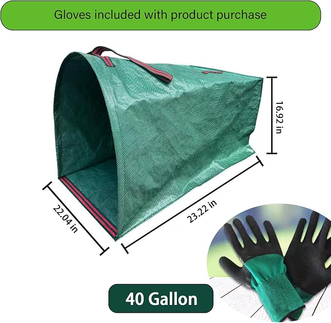 2 Pack 40 Gallon Reusable Leaf Collector Bag for Collecting Leaves, Lawn Grass, Clippings and Branches. Leaf Dustpan. Leaves Collector for Leaves, Debris, Grass, Lawn Trash, Come with Gloves
