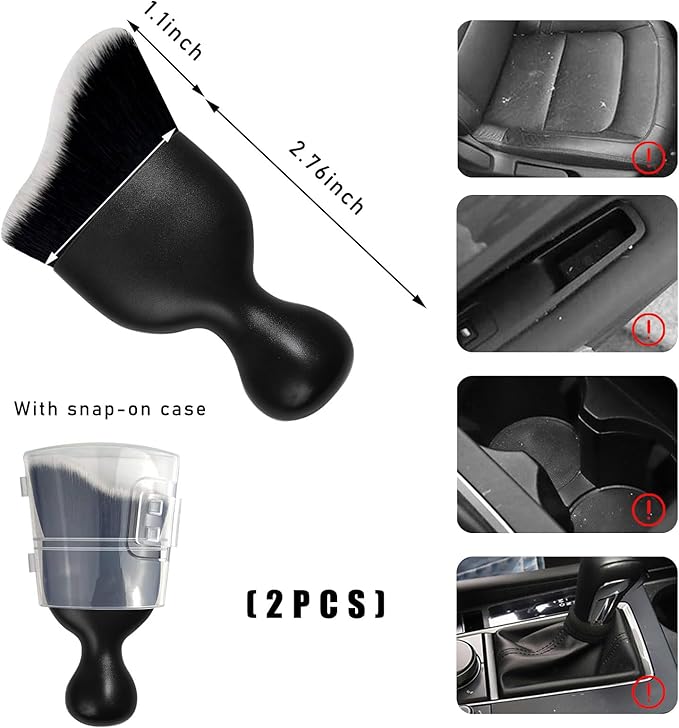 2PCS Car Interior Dust Brush, Soft Scratch Free Auto Detailing Brushes, Universal Vehicle Interior Cleaning Tool for Automotive Dashboard, Air Vents, Leather (Black & White)