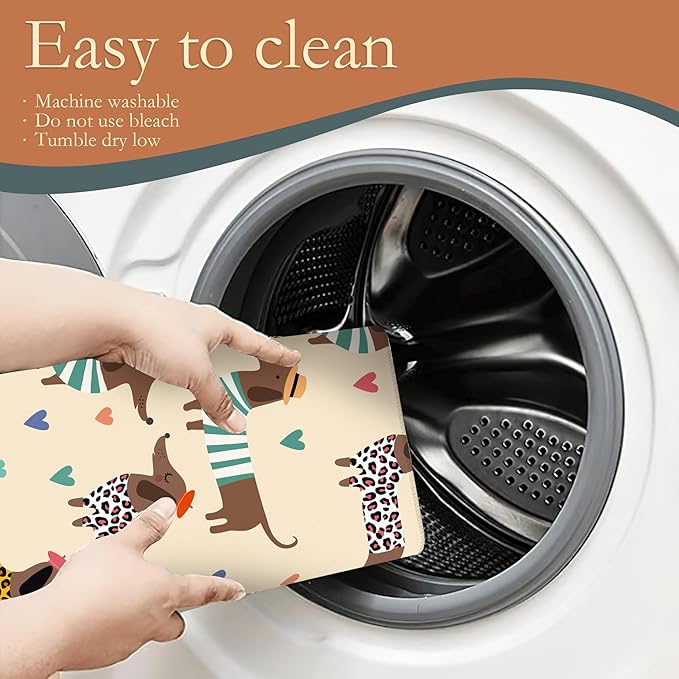 Dachshunds Dogs Dish Drying Mats 18x24 Inch,Leopard Print Hearts Dish Pad Drying Rack Mat for Kitchen Counter Ultra Absorbent Microfiber Dishware Coffee Maker Bar Countertop Decor