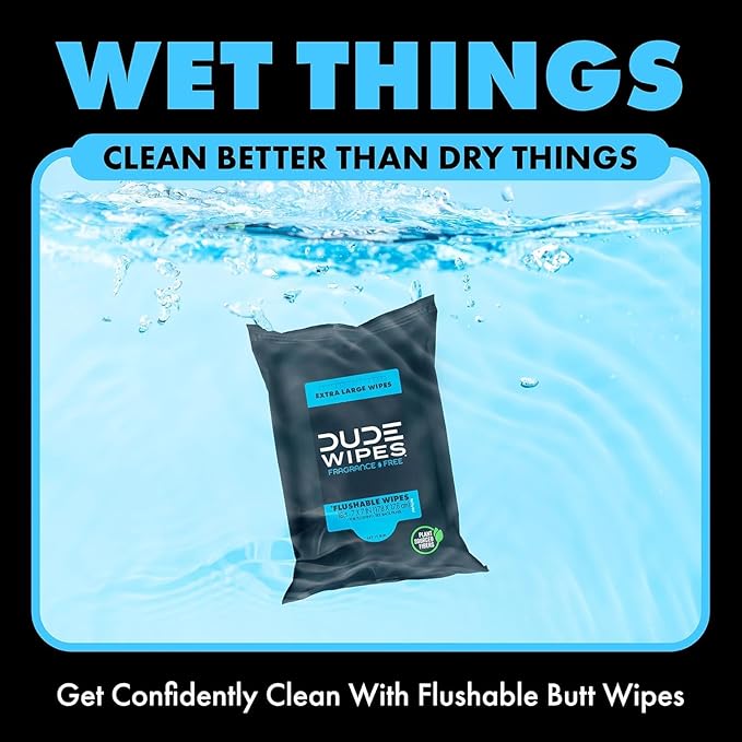 DUDE Wipes Unscented Travel Wipes - 1 pack (18 Count) - Extra-Large Adult Flushable Wipes for Sensitive Skin - Infused with Vitamin E and Aloe - Septic and Sewer Safe