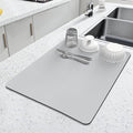 LOPNUR Kitchen Dish Drying Mat, 18"x16" Small Dish Drying Mats for Kitchen Counter, Super Absorbent Dish Drying Pad, Diatomite Coffee Mat Heat Resistant Mat with Anti-slip Rubber Backed, Light Grey