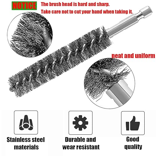 6-Pack Bore Brush Set Stainless Steel Wire Brush Bore Cleaning Brush Set for Power Drill Cleaning, Pipe Cleaning Brush Set Abrasive Wire Brush with 1/4" Hex Shank for Cleaning Tubes (13/19/25mm)