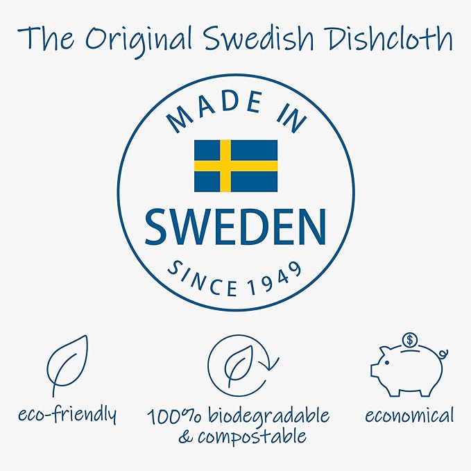 Original Swedish Dishcloths – 20 Pack Reusable Cellulose Sponge Cloths | Made in Sweden | Eco-Friendly, Absorbent Dish Rags for Kitchen, Counters & Household Cleaning
