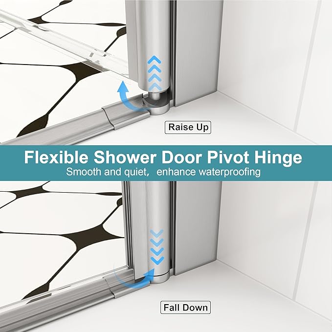 Frameless Pivot Shower Door 36"-38" Wx72 H,1/4"(6mm) Clear Nano Coated (SGCC) Tempered Glass,Reversible Swing Shower Door for Walk-in Shower,Modern Brushed Nickel Finish