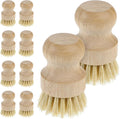 10 Pcs Bamboo Dish Scrub Brush Set, Mini Natural Wooden Scrubbers Set Round Dish Brush Vegetable Durable Scrubber Cleaning Kit for Cleaning Pot Pan Sink