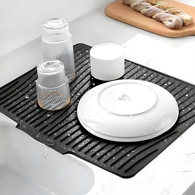 Silicone Dish Drying Mat for Kitchen Counter - Large & Small XL Drainer Mats Set with Lip, Fast Drying Rubber Dish Drain Mat (3, S&L&XL)