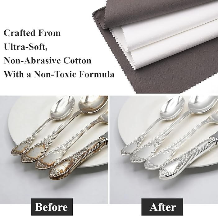 Silver Cleaning Kit with Ultra-Soft Brushes & Polish Cloths – Tarnish Removal for Antique Jewelry, Sterling Silverware, Cutlery & Plateware – Safe for Gold, Diamonds, Platinum, Gemstones & Coins