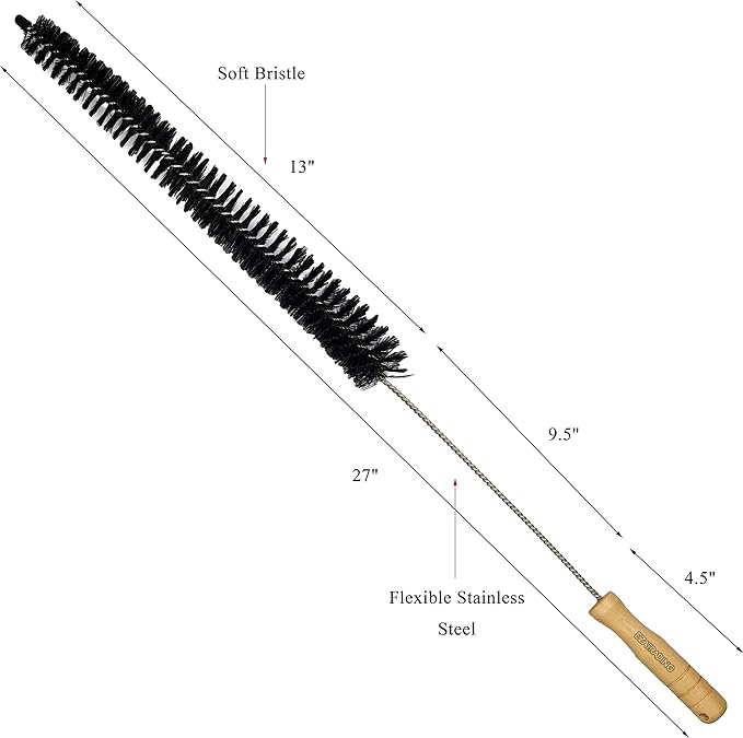Bristle and Flexible Brush 27 Inch for Clothes Dryer Lint Vent Trap Cleaning, Refrigerator Coil, Drain Pipes and Radiators Cleaning (Wood Handle - 2 Pack)