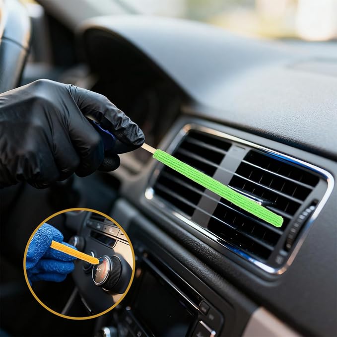 12 PCS Microfiber Detail Duster Sticks - Mini Crevice Cleaning Tools for Car Vents, Blinds, Fans & Electronics, Reusable Car Air Vent Cleaner Brushes Fan Blade Cleaner Dusters for Small Spaces