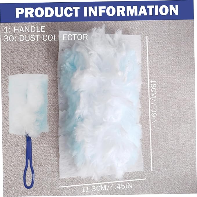 30Pcs Duster Refills, Electrostatic Disposable Dusters for Cleaning with 1 Handle, Thick & Fluffy for Cleaning Electronics, Furniture, Blinds, Ceiling FansDuster Refills