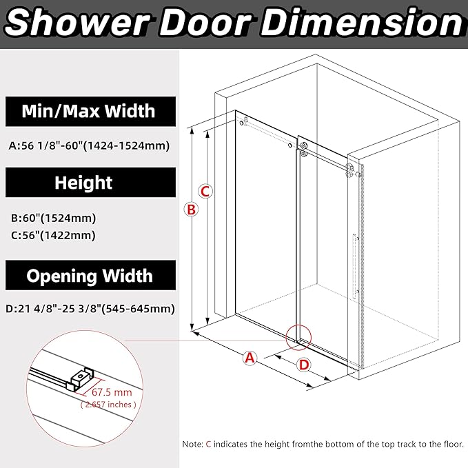 Sunrosa 60" W x 60" H Frameless Tub Shower Door, Sliding Tub Door with Handle, Glass Bathtub Shower Door with 5/16" (8mm) Clear SGCC Tempered Glass, Brushed Gold