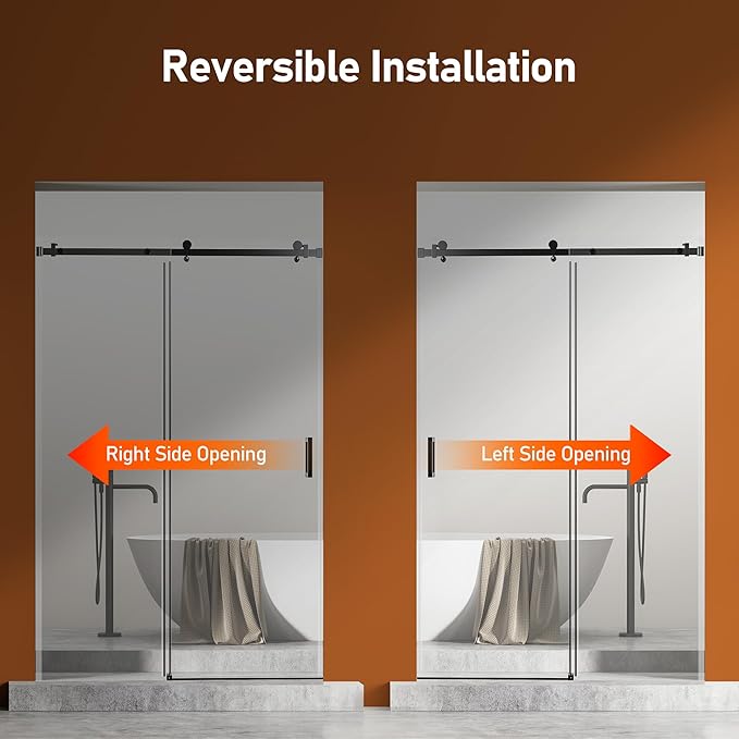 46-48 Inch Frameless Sliding Shower Door, 76" Height, 5/16" (8mm) Clear Tempered Glass, Smooth Gliding Track & Anti-Jumping System, Stainless Steel Matte Black Finish