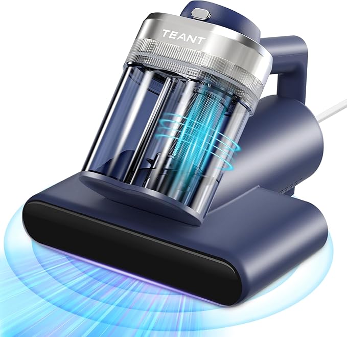 Mattress Vacuum Bed Vacuum Cleaner with 253.7nm UV-C Light, Hyper Helix Motor with 16kPa Strong Suction & 33000 RPM/Min Tapping, HEPA Filter, 149℉ Heat & Ultrasonic & Anion for Bed and Pet.
