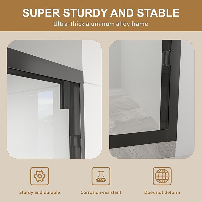 RFN 44-48" W x 76" H Semi-Frameless Bypass Double Sliding Shower Door, 1/4" (6 mm) Easy-to-Clean Treated Clear Tempered SGCC Glass,Bathroom Door(Matte Black, 44-48" W*76" H)