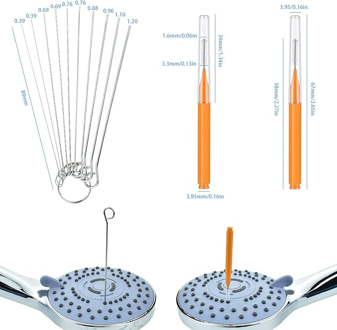 Shower Head Cleaner, Shower Head Cleaning Brushes Shower Nozzle Clog Removal Picks Shower Cleaner Brushes Tiny Cleaning Brush for Small Hole Slit Gap Nozzle Car Washer 3D Printer Tubes