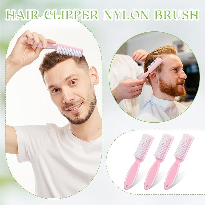 Patelai 12 Pcs Barber Clipper Brush Blade Trimmer Cleaning Brush for Fades Nail Neck Duster Manicure Salon(Light Pink)